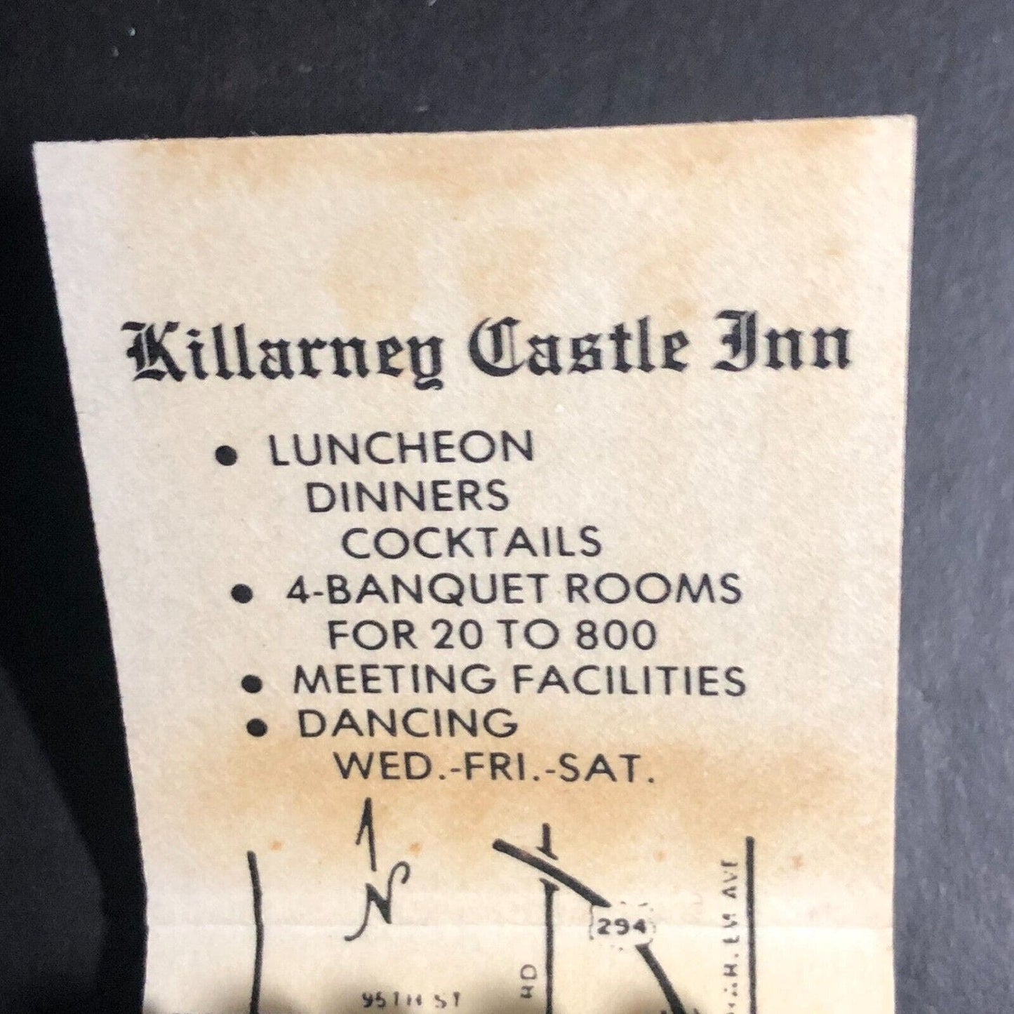 Killarney Castle Inn Restaurant Palos Hills, IL Matchbook c1974-84