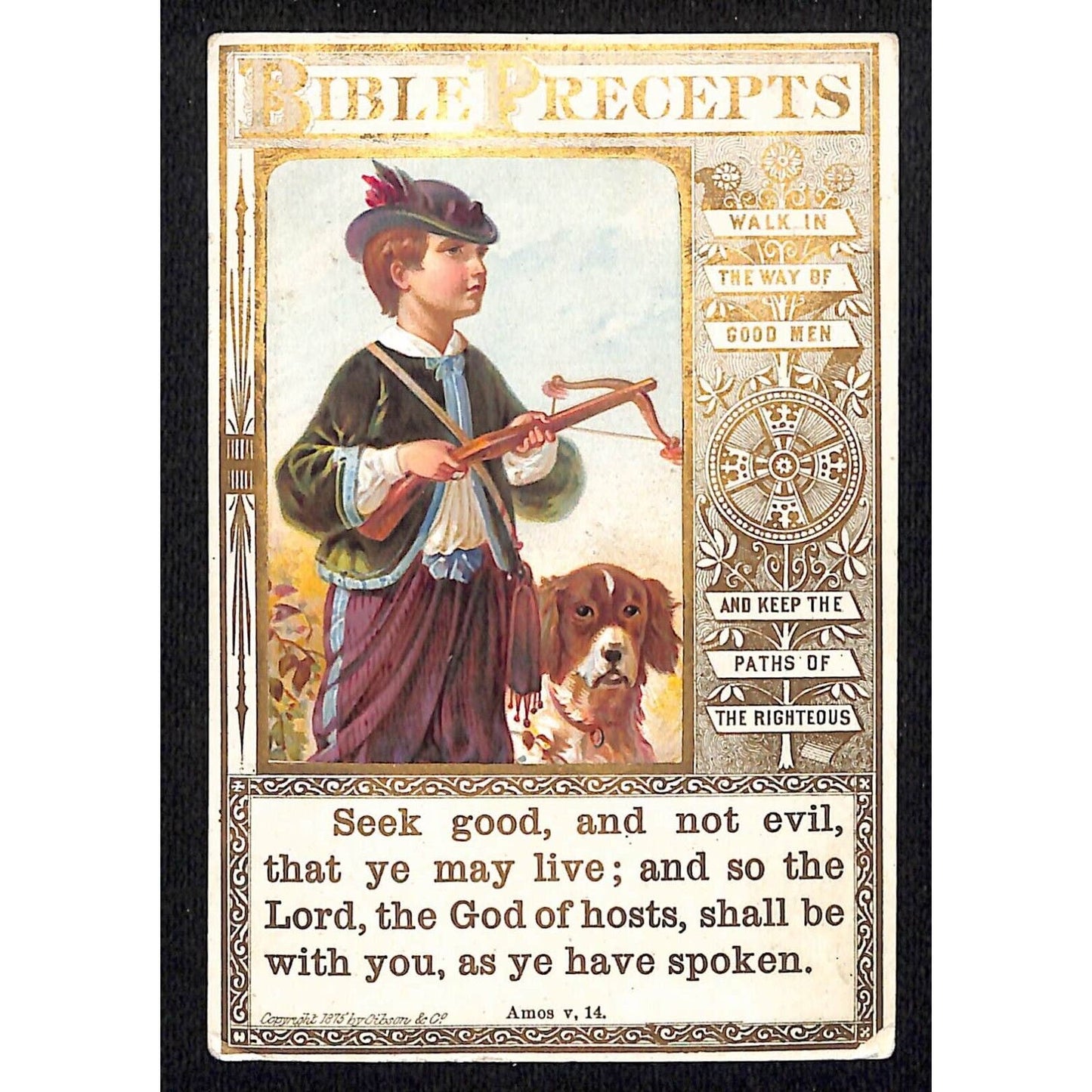 Bible Precepts Amos v, 14 / 5:14 "Seek Good, and not Evil" Card c1875