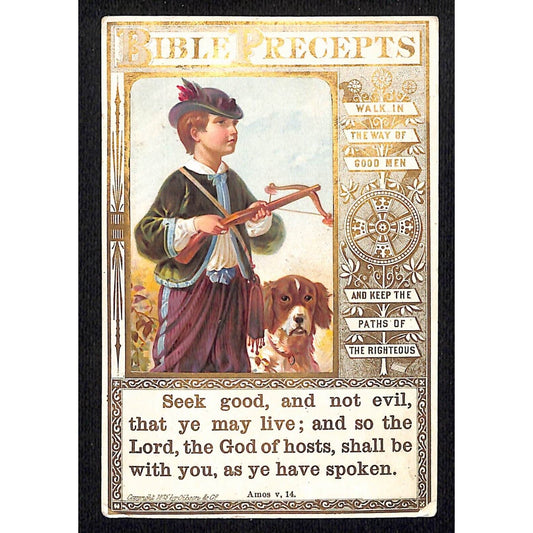 Bible Precepts Amos v, 14 / 5:14 "Seek Good, and not Evil" Card c1875
