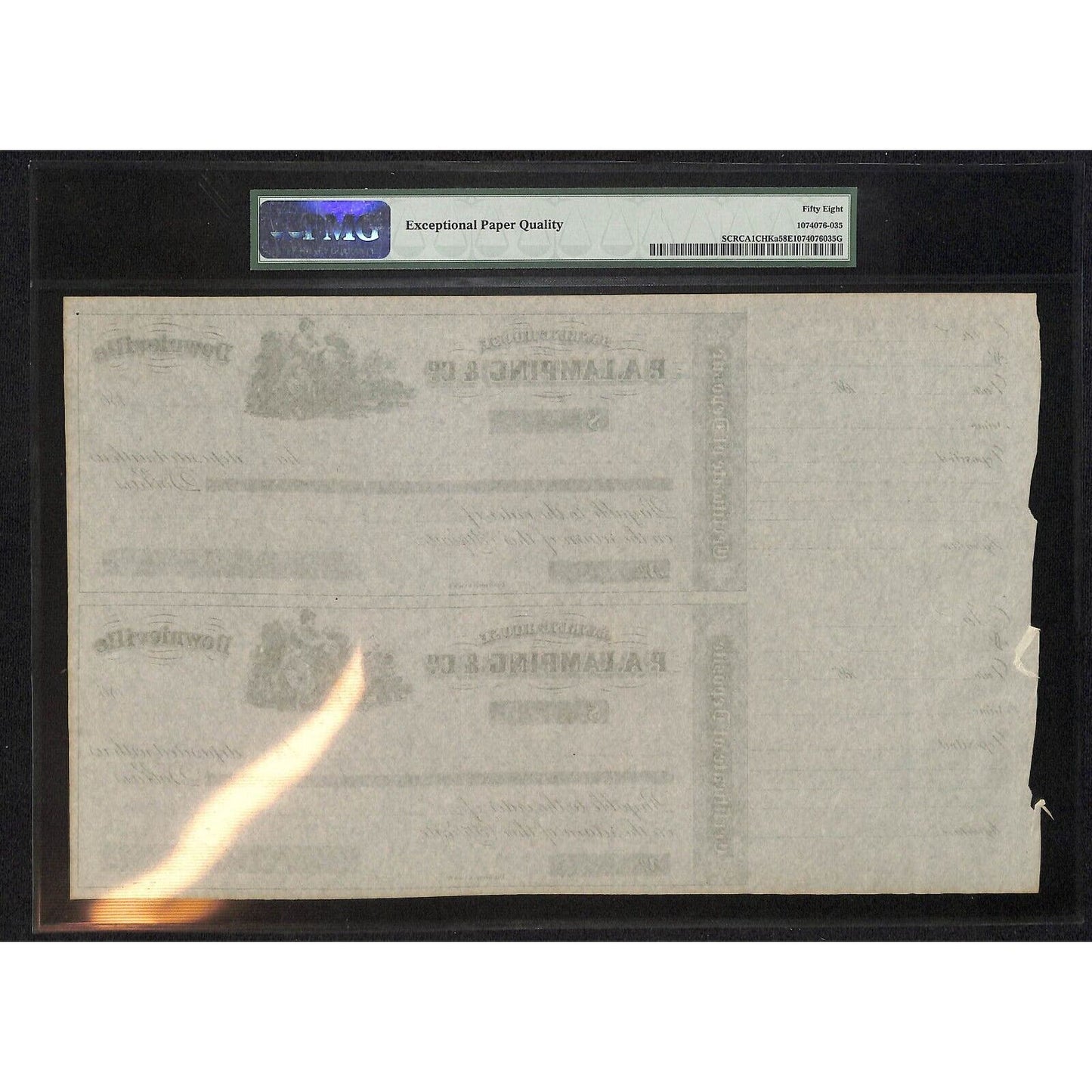 Lamping & Co's Express 1860's NOS Certificate of Deposit / Uncut Pair PMG