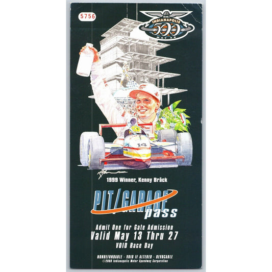 2000 Indy 500 Season Gate / Garage Pass Indianapolis IMS VGC #5756