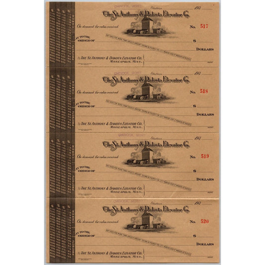 Minneapolis, MN St. Anthony & Dakota Elevator Co. Bank Check Sheet 1930 - 1939