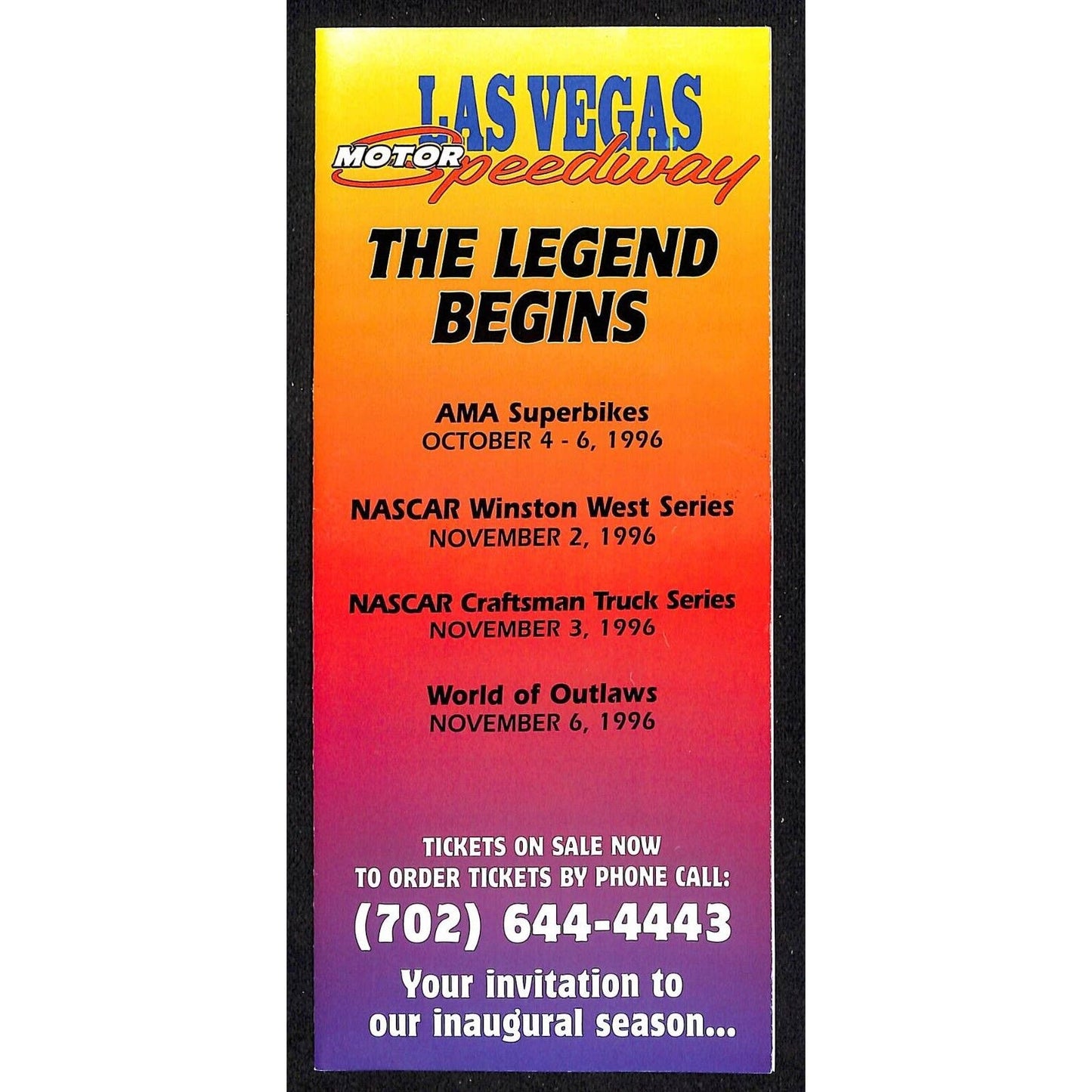 1996 Las Vegas Motor Speedway Superbike Ticket Info Brochure / Chart VGC