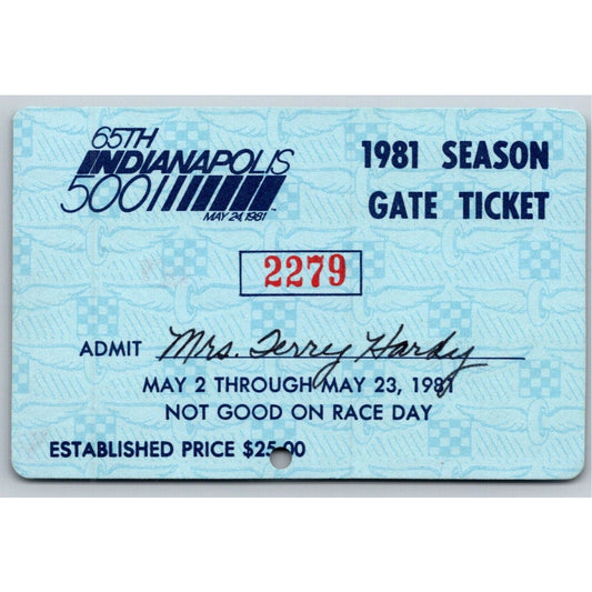 1981 Indy 500 Season Gate Ticket Pass Card Indianapolis IMS #2279 VGC