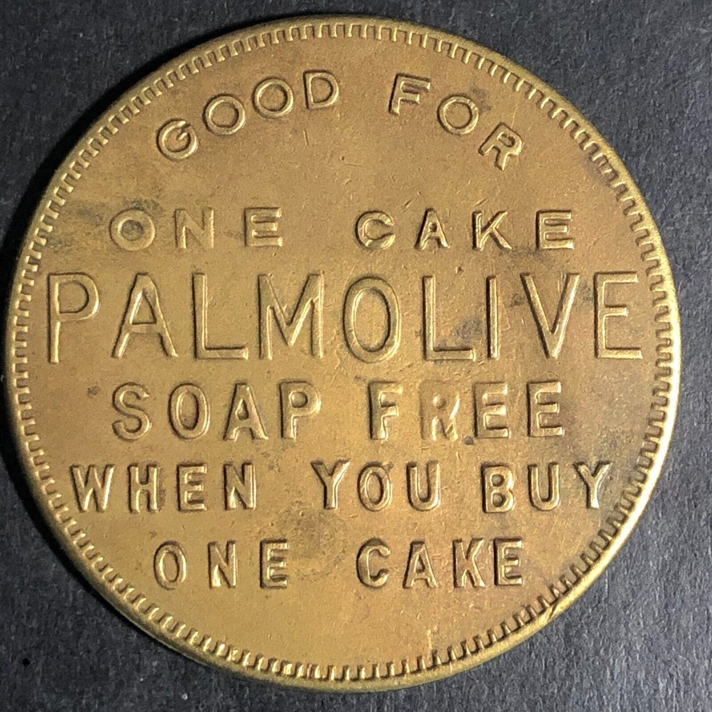 Palmolive-Peet Co. Soap - Brass G/F Trade Token "1009" 35mm c1927-30's