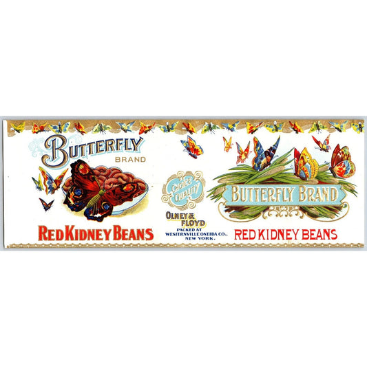 Butterfly Red Kidney Beans Paper Can Label Olney & Floyd Westernville c1910-20's