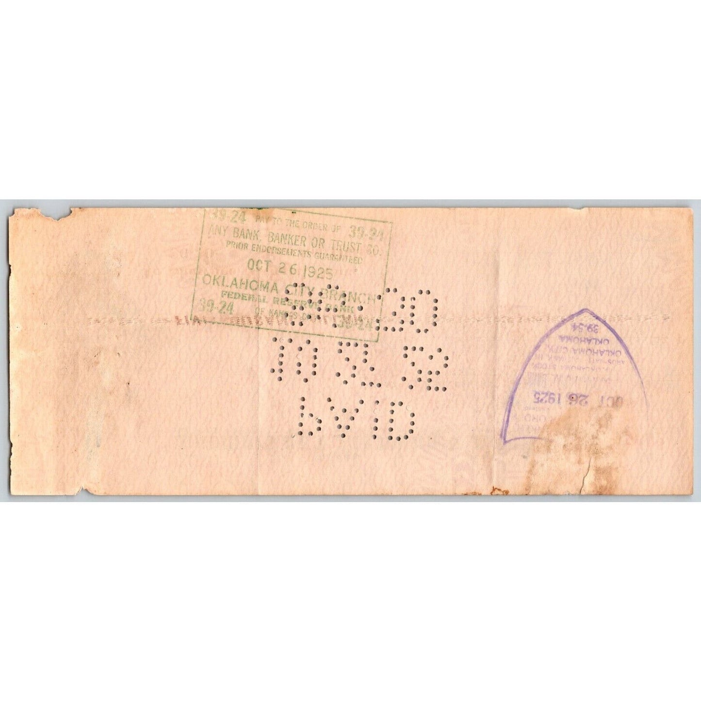 Sparks, Oklahoma 1925 Farmers and Merchants Bank Check