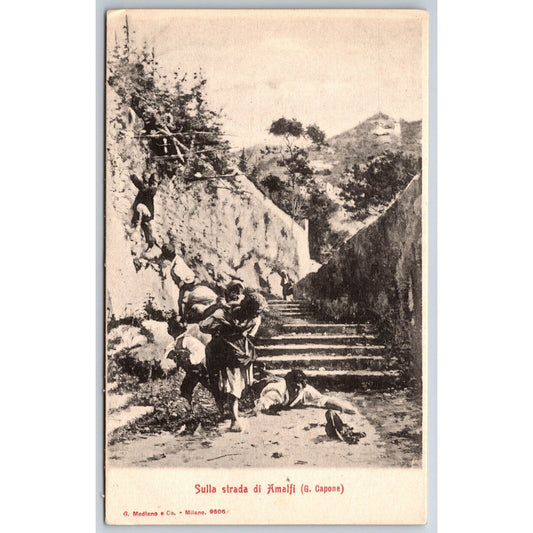 Italian Postcard "On the Road to Amalfi" Person Has Fallen 1901-1907 NP VGC