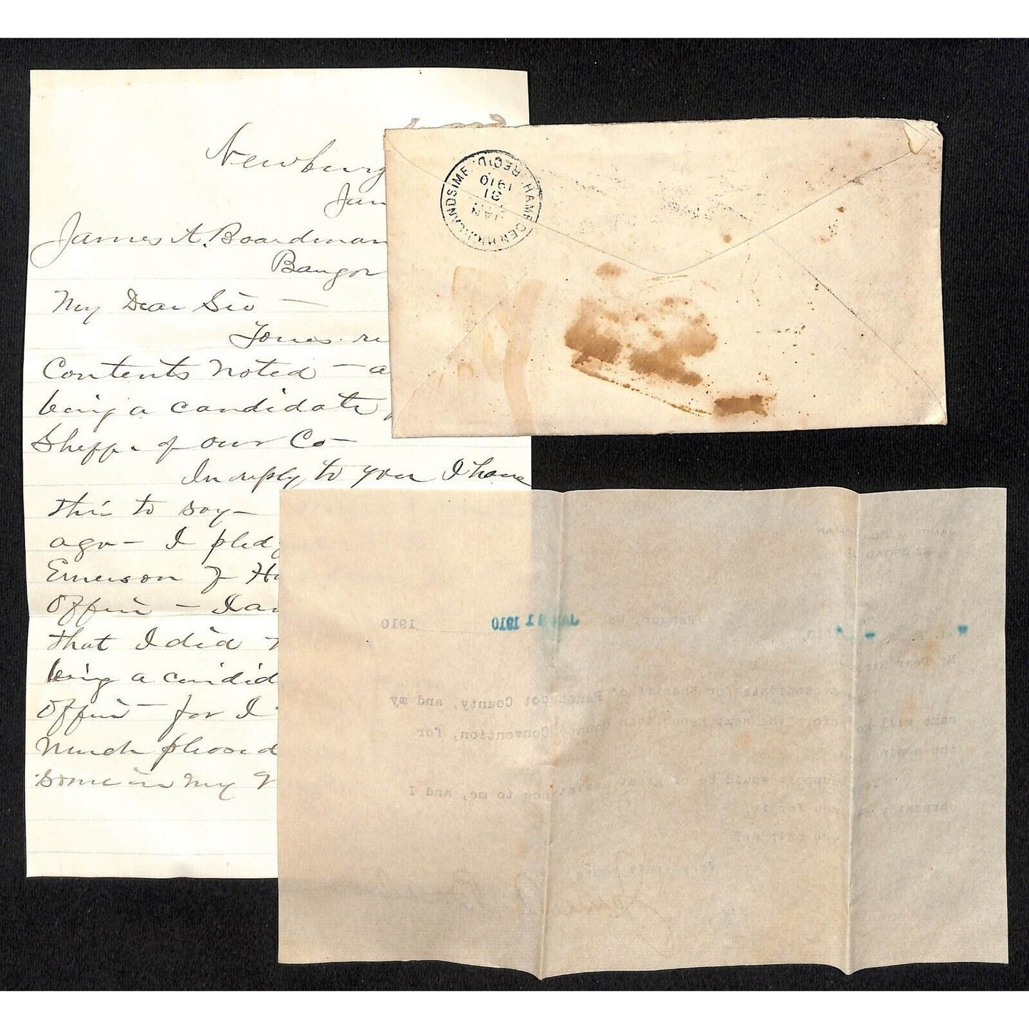 Newburgh, ME Amos W. Knowlton* 1910 Support for Sherriff Candidate & ALS Reply