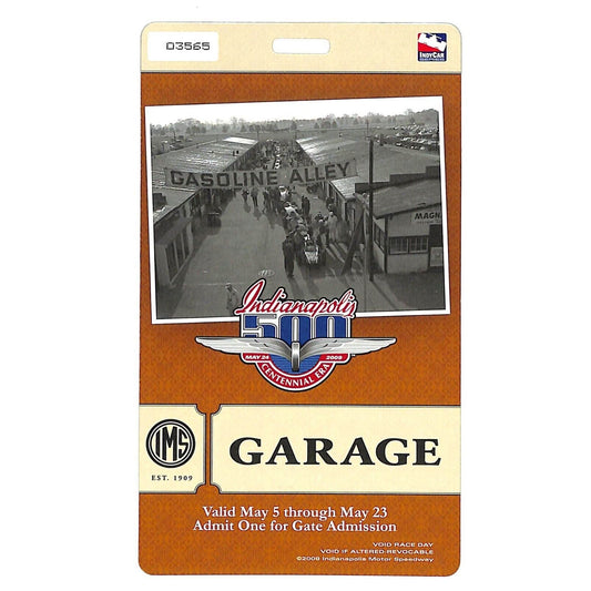 2009 Indy 500 Garage Access Ticket Pass Indianapolis IMS #3565 VGC