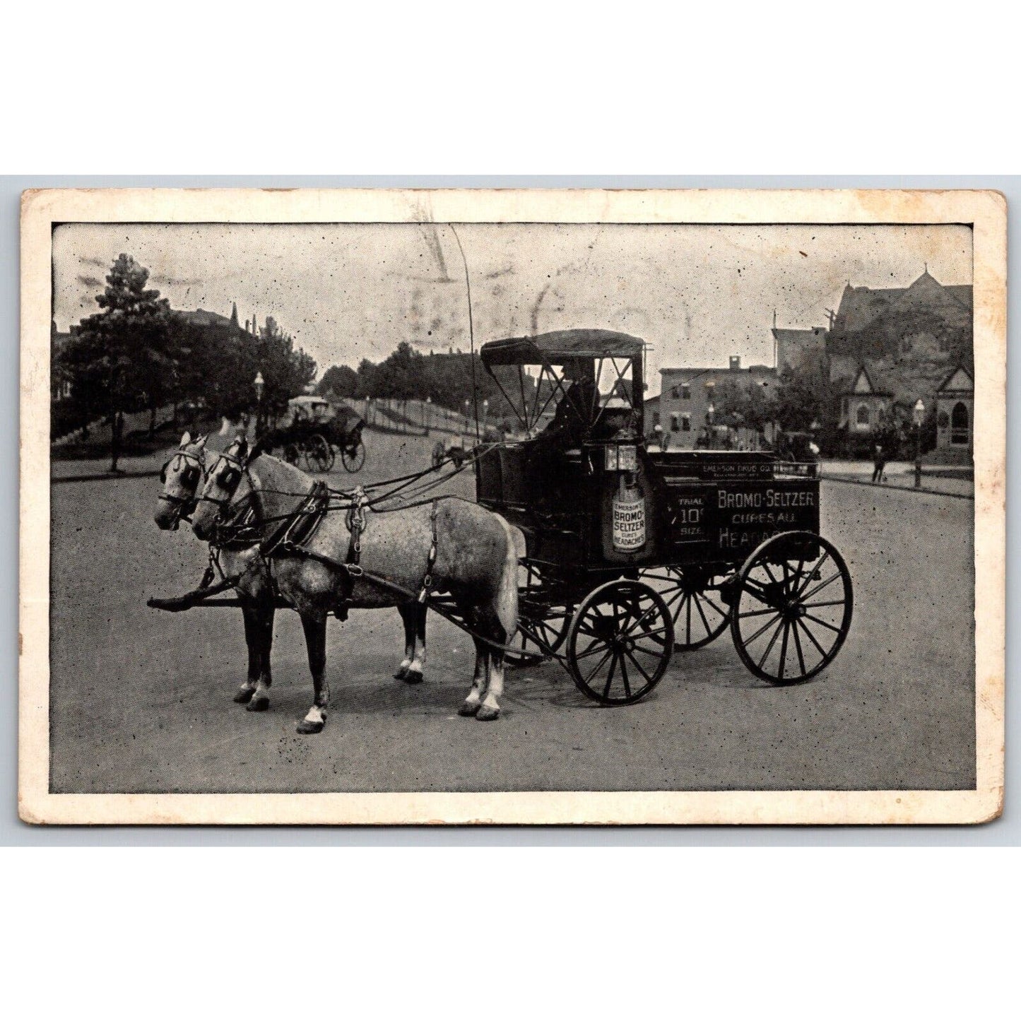 Bromo Seltzer Horse Wagon RPPC* Advertising Postcard PM 1911