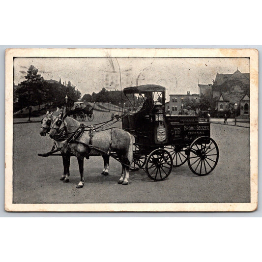 Bromo Seltzer Horse Wagon RPPC* Advertising Postcard PM 1911