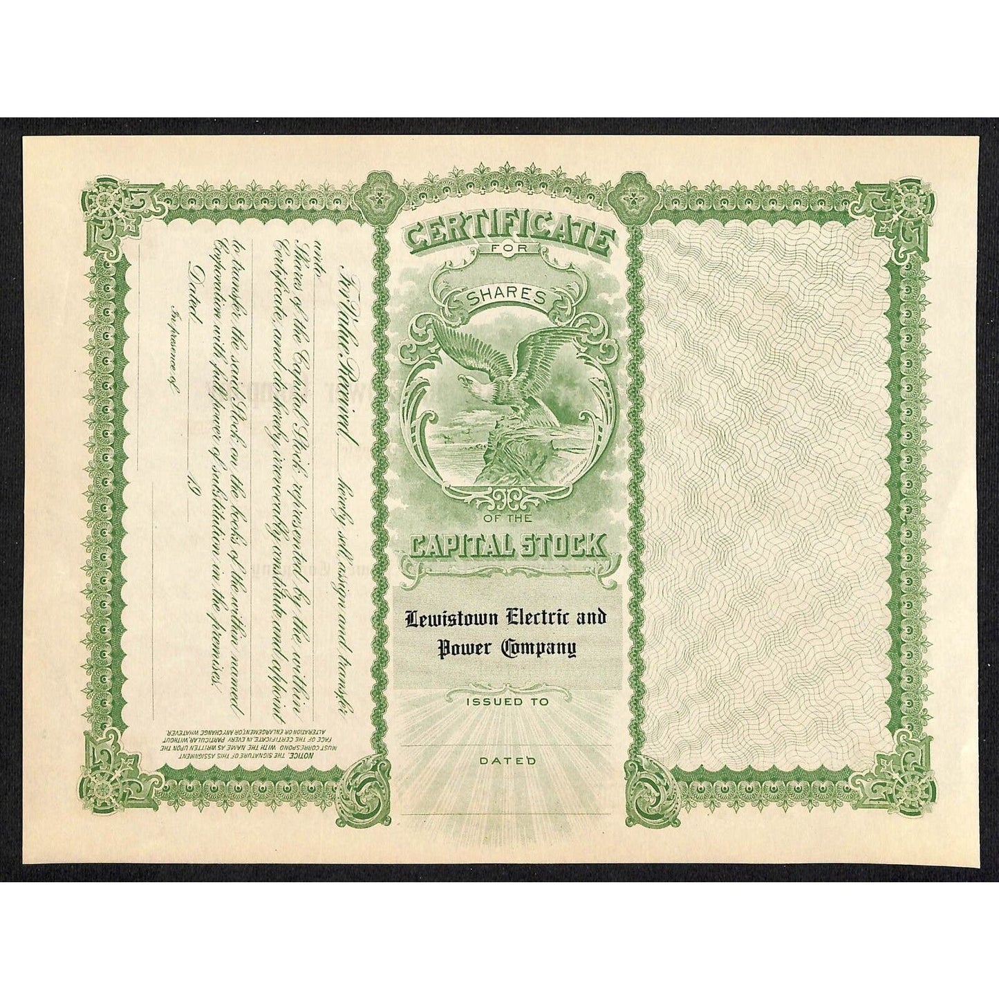 Lewistown Electric and Power Co. Montana c1900 - 1910 Unused Stock Certificate