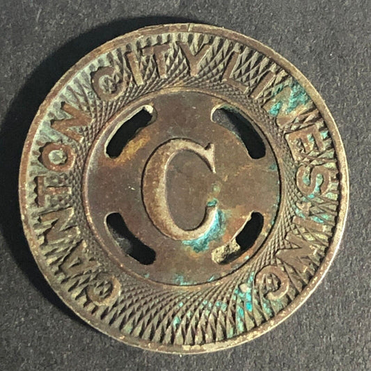 Canton City Lines Inc. "C" G/F One Fare Brass Transit Token -- 22.82mm