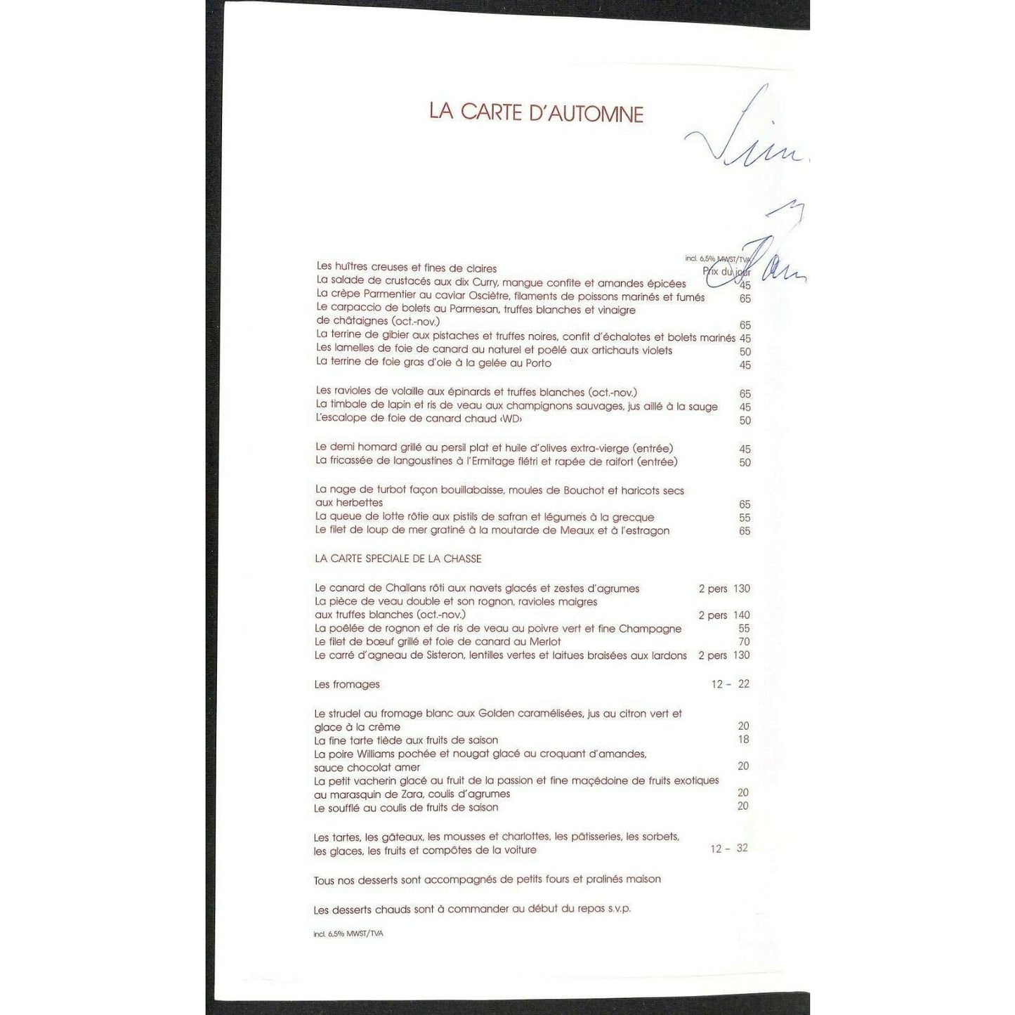 Stucki Restaurant (The Old Bruderholz) La Carte Menu c2008-20?? Signed VGC