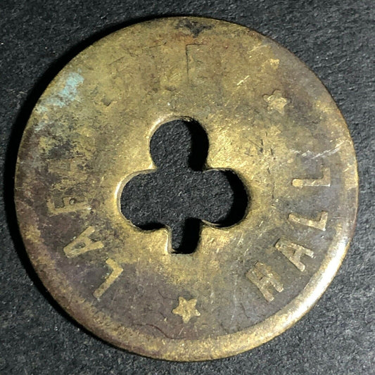 24.5mm Brass Lafayette Hall (Saloon Sacramento, CA) Token Clover Shamrock (#31)