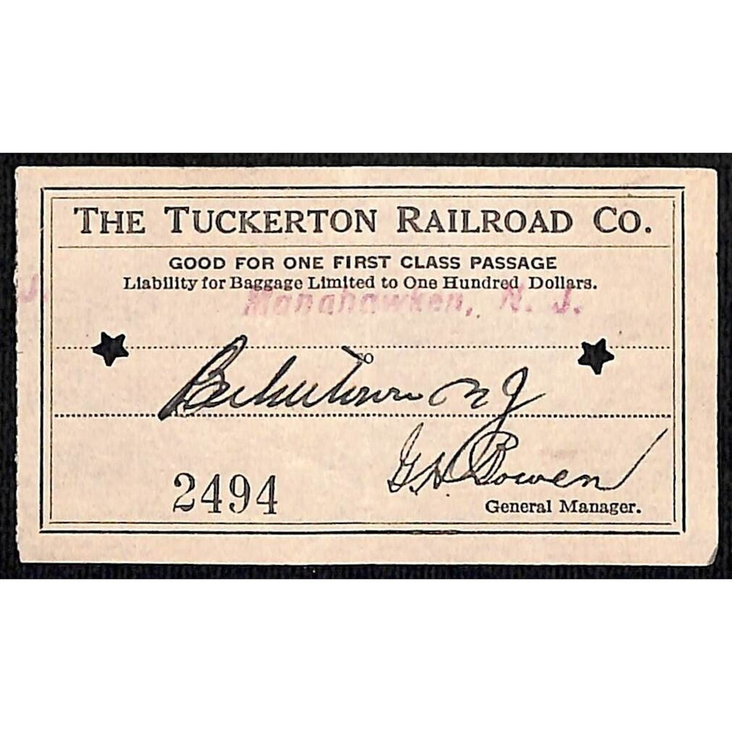1931 Tuckerton Railroad Manahawken, NJ Group of 9 First Class Tickets
