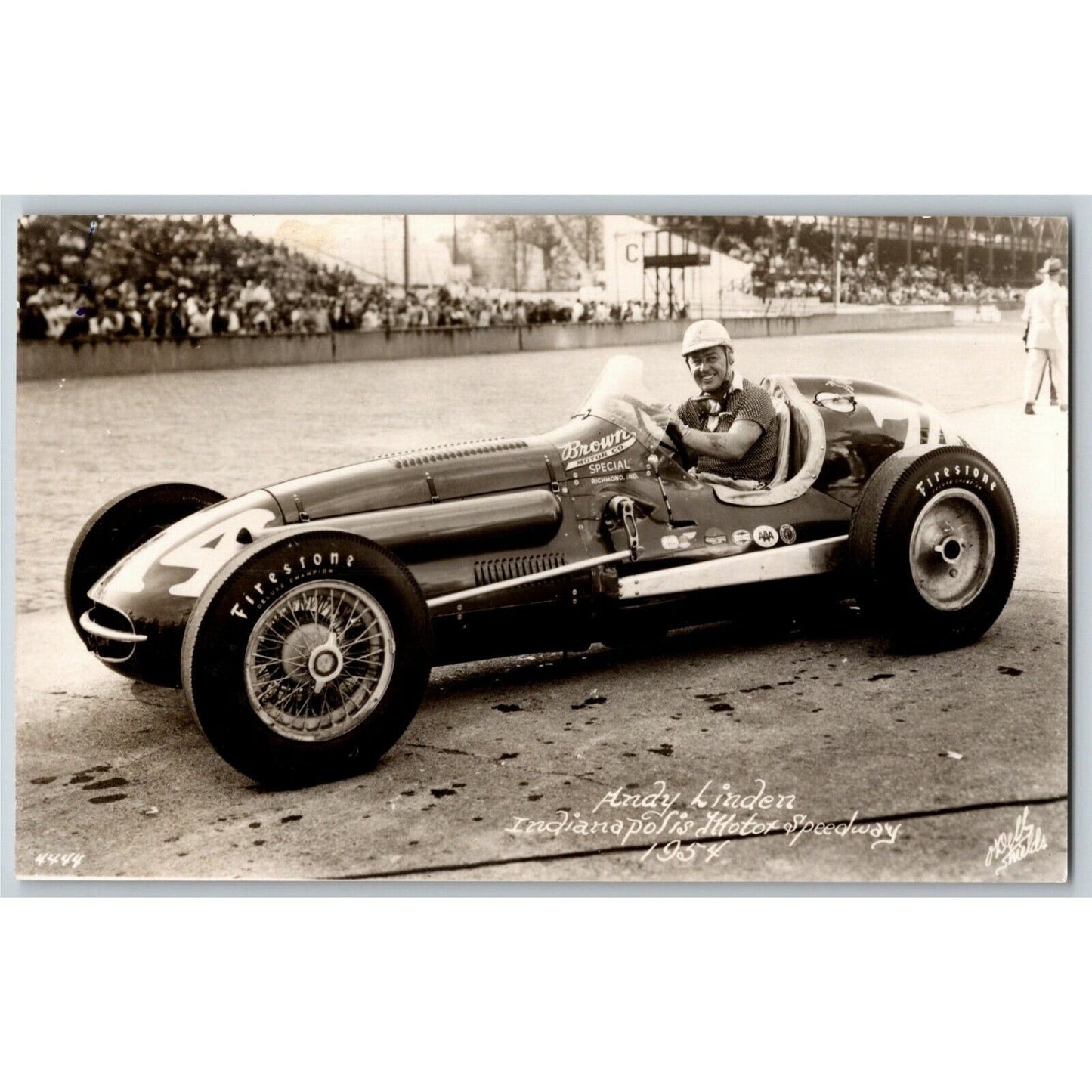 Indy 500 RPPC Postcard "1954 Andy Linden" Official Race Photo Unposted VGC