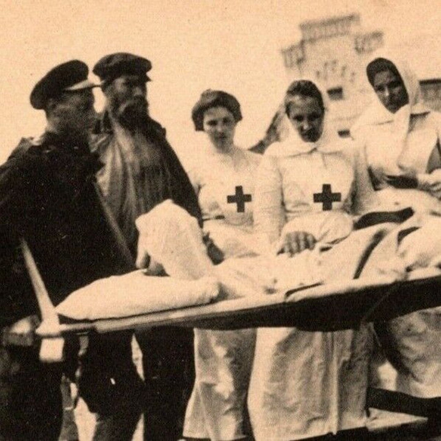 c1907 Russian Military RPPC* Postcard 1st Wounded into Hospital - Red Cross