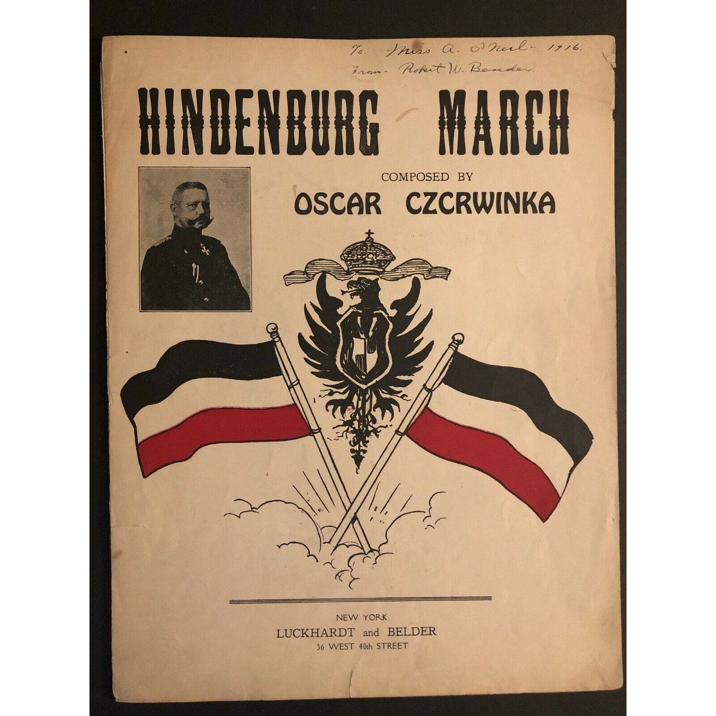 Vintage WWI Sheet Music "Hindenburg March" Oscar Czcrwinka