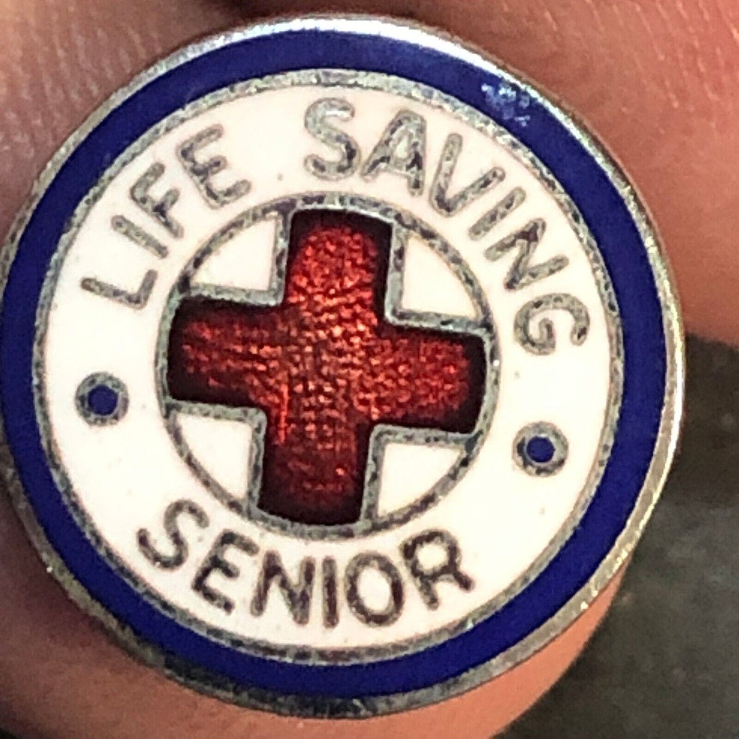 Red Cross Life Saving Senior Enameled / Enamel Lapel Pin 13mm c1940's-50's VGC