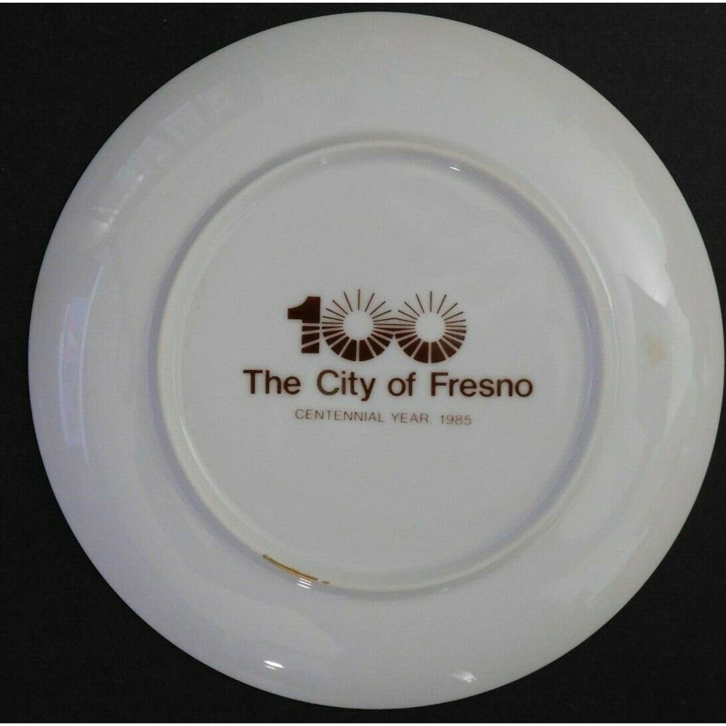 Vintage1885-1985 Centennial 7 1/2" Commemorative Plate NOS Gilt Fresno, CA NOS