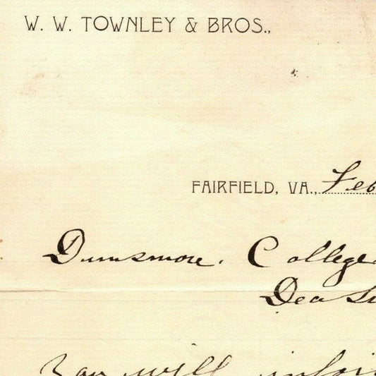1901 Scarce W.W. Townley & Bros. Hardware? Fairfield, VA Letterhead