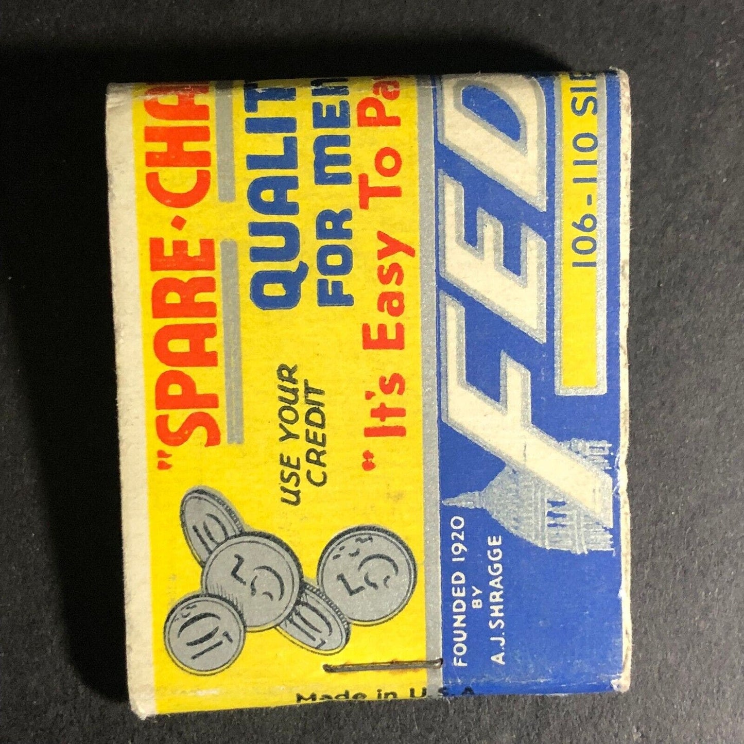 Federal Apparel "Spare Change Payments" Reno Matchbook c1940's-50's 20-Strike