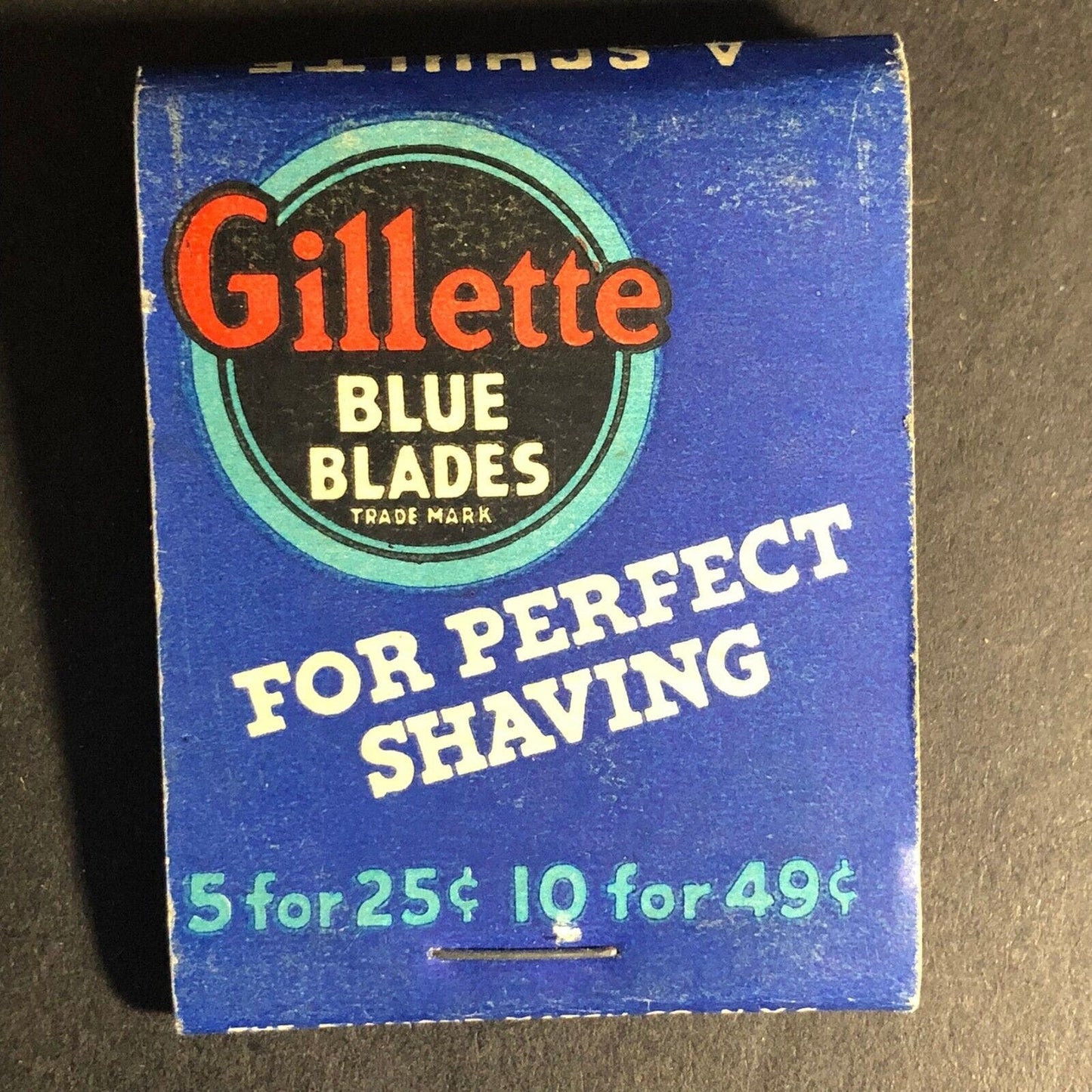 Gillette Blue Blades / Schulte Cigar Store Full Matchbook c1930's 20-Strike VGC