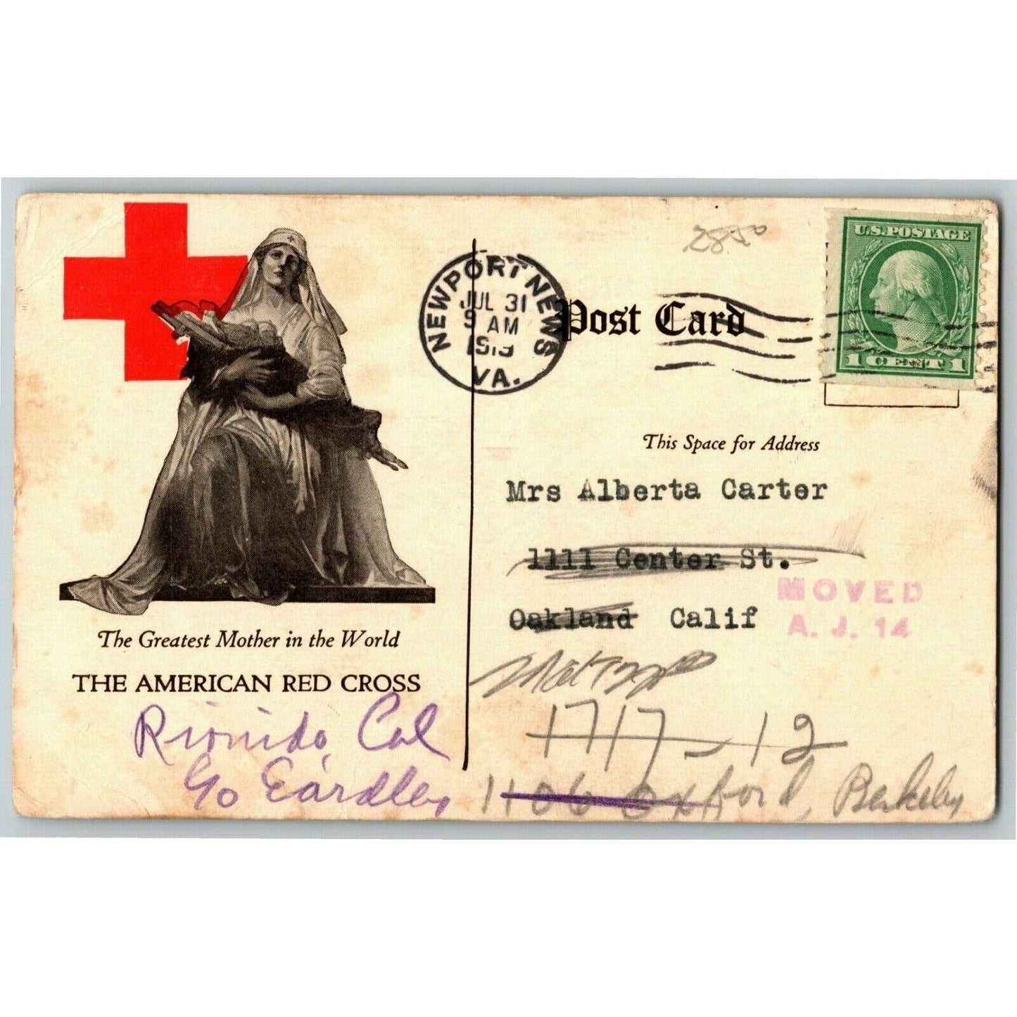 1919 Red Cross Information Service U.S. Army Typed Postcard