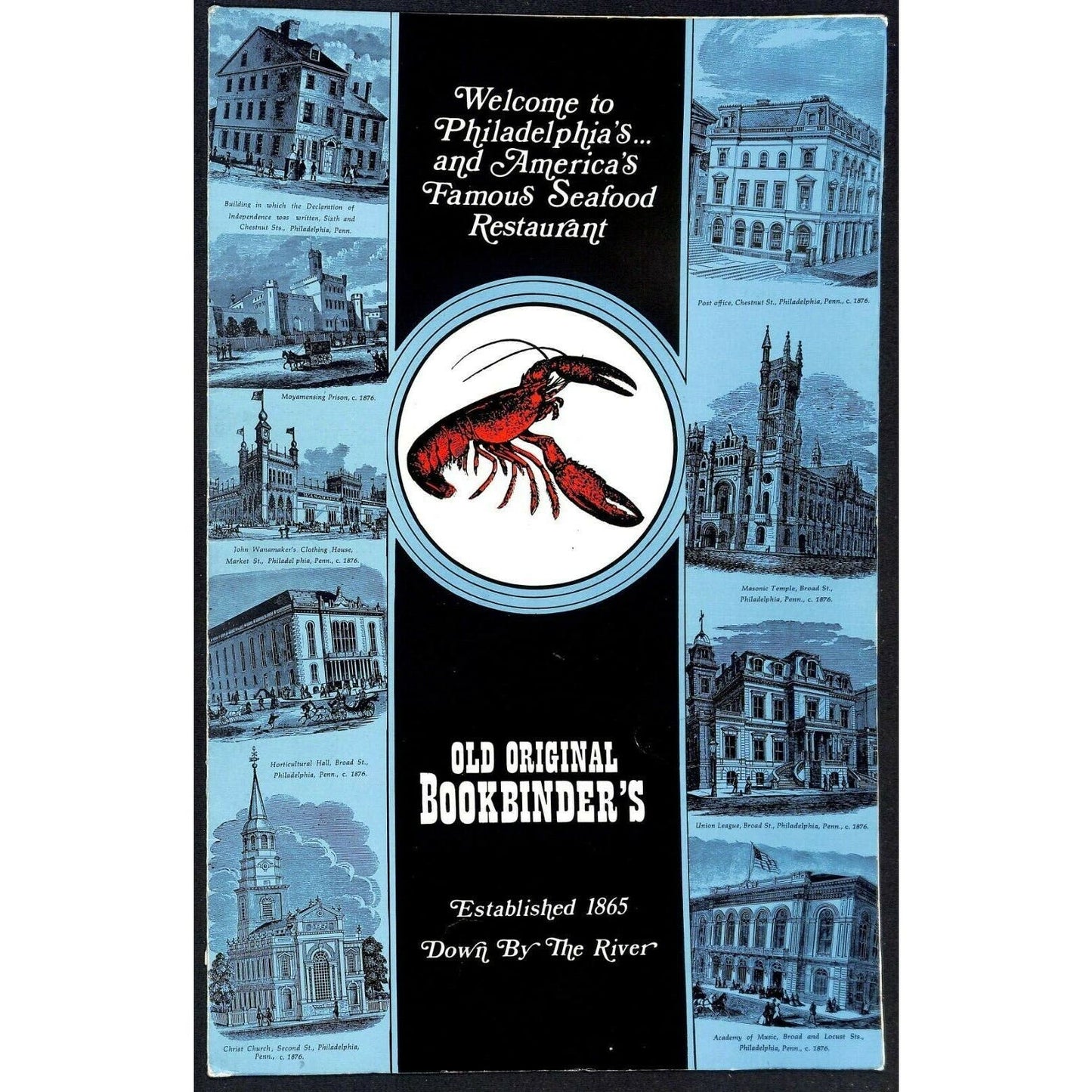 Bookbinder's Menu 1976 Large Restaurant Philadelphia Landmarks Cover Art