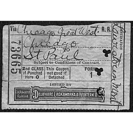 Delaware Lackawanna & Western Railroad 1910 Ticket Chicago St. Paul #73665