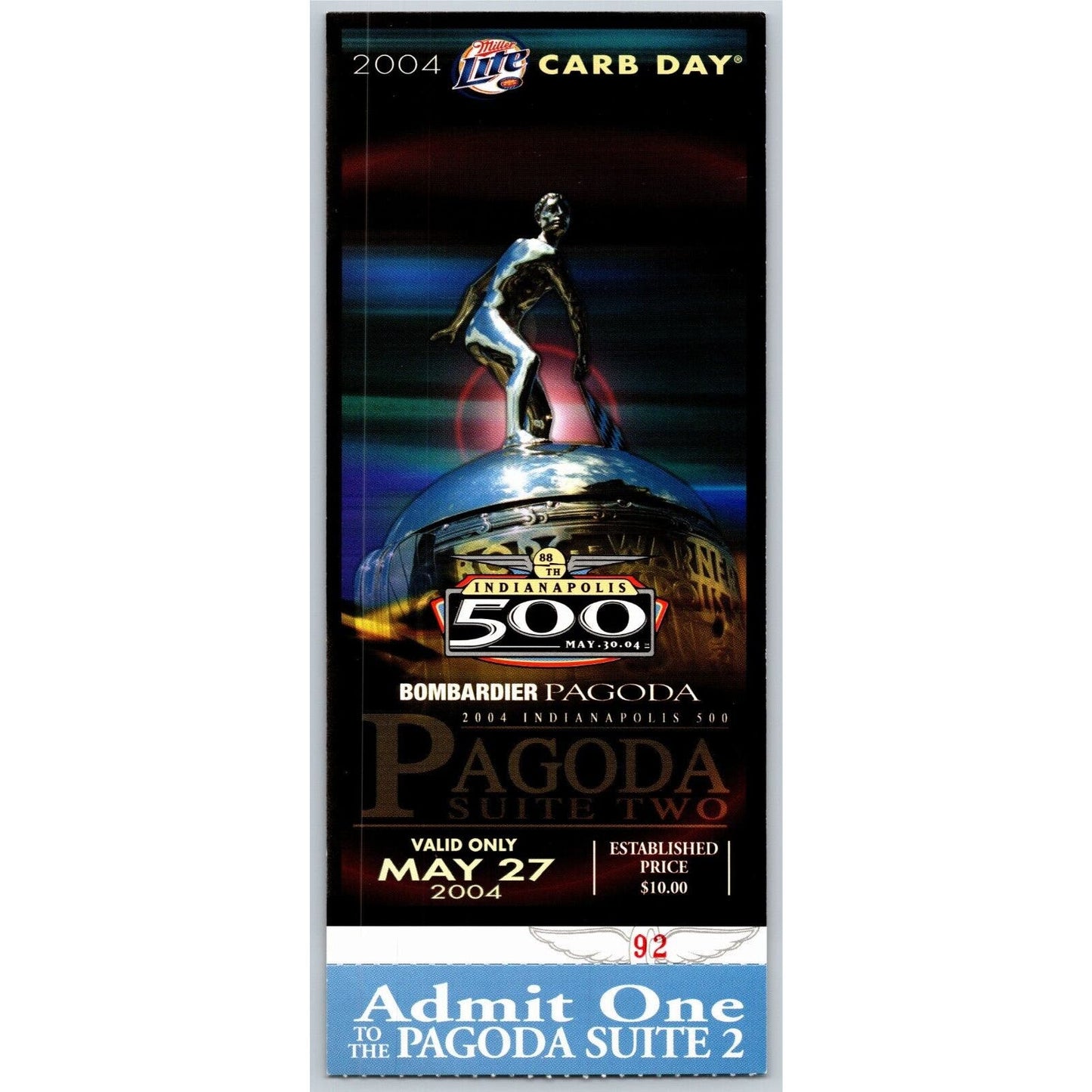 2004 Indy 500 Carb Day Pagoda Suite Two Ticket Stub IMS #92