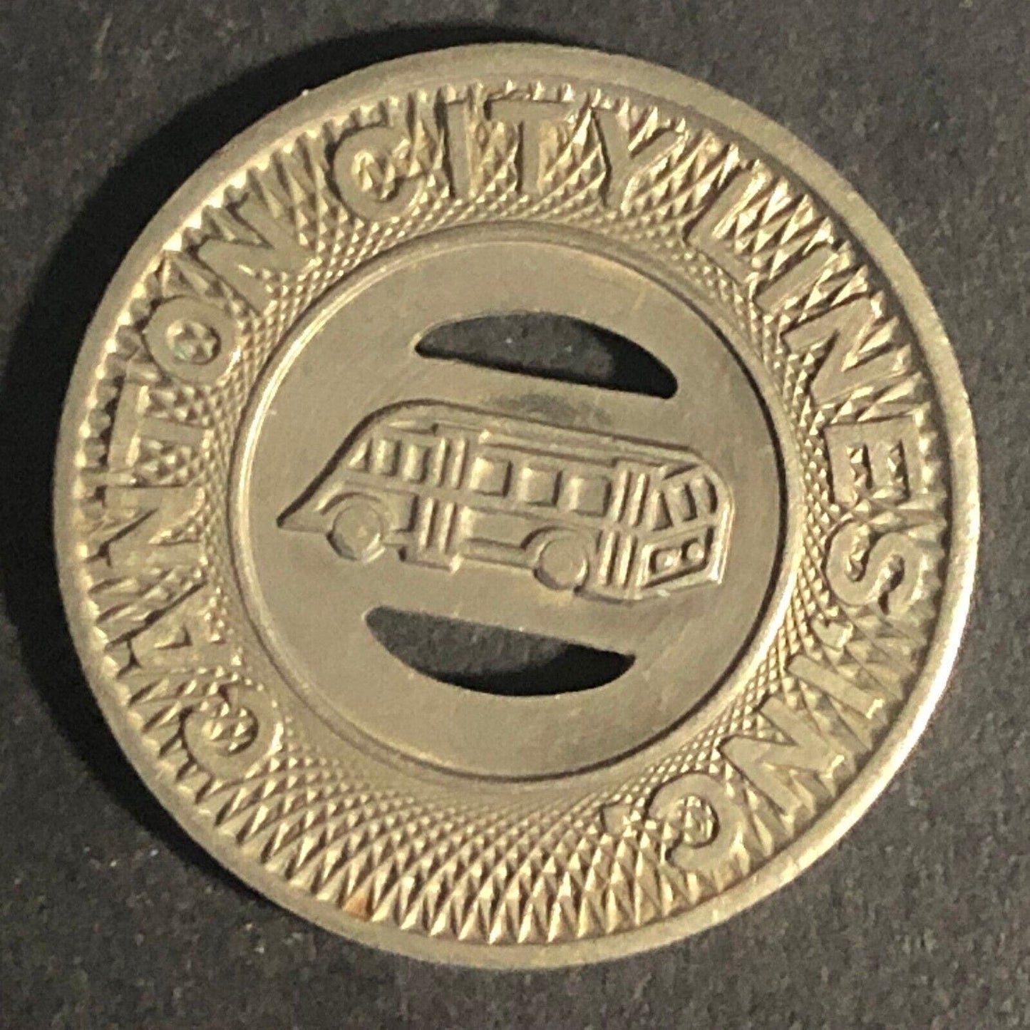 Canton City Lines Inc. G/F One Fare Brass Bus Transit Token 23mm