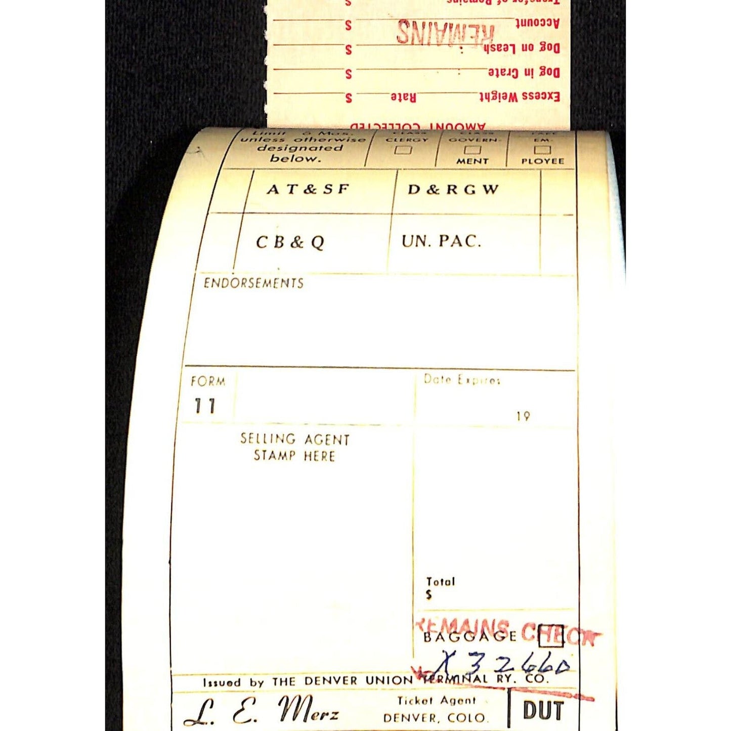 1970 Burlington Route Prepaid Excess / Deceased Remains Check 32-660 VGC