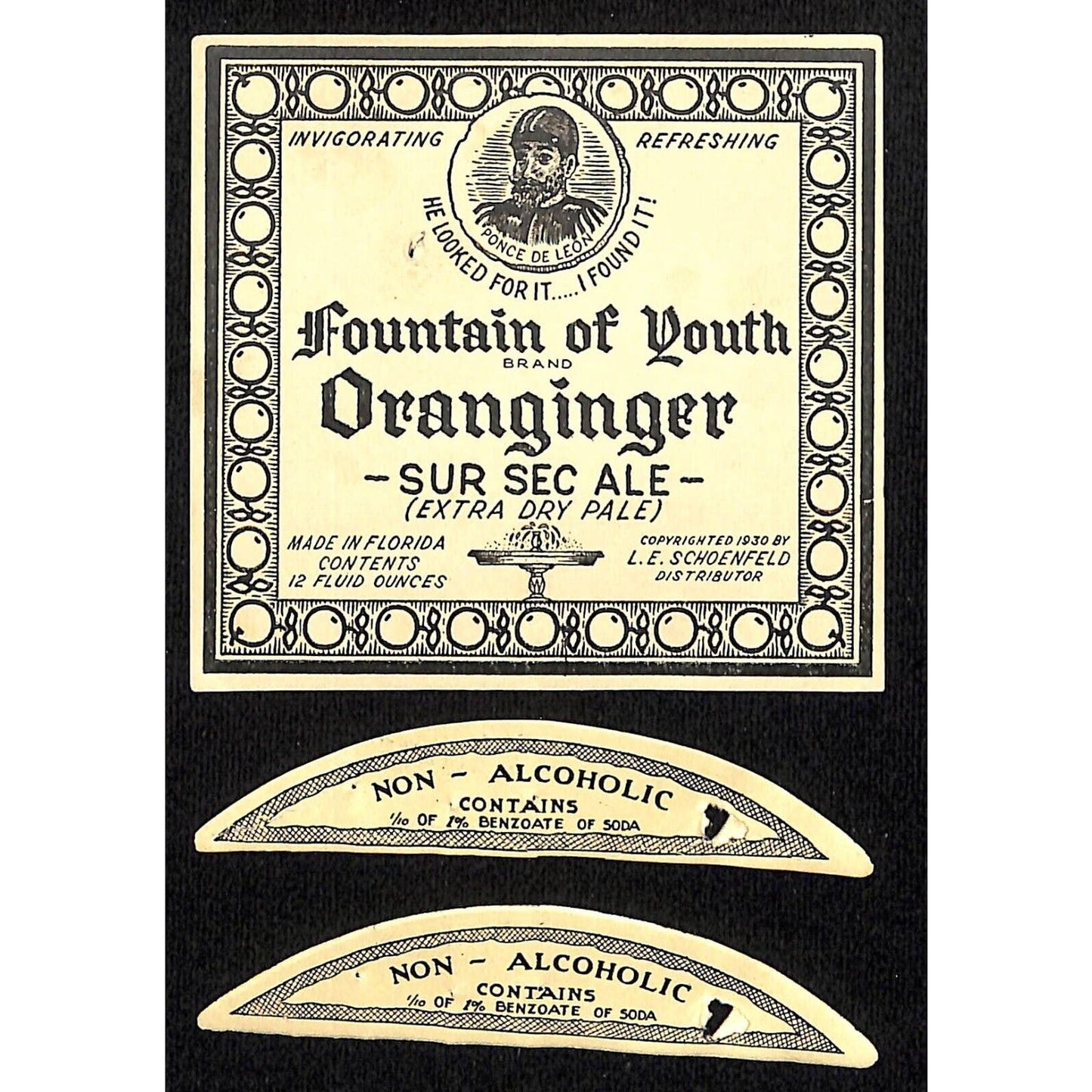 Fountain Of Youth Oranginger Paper Soda Labels c1930 Prohibition Temperance
