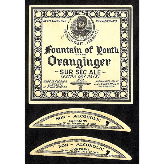 Fountain Of Youth Oranginger Paper Soda Labels c1930 Prohibition Temperance