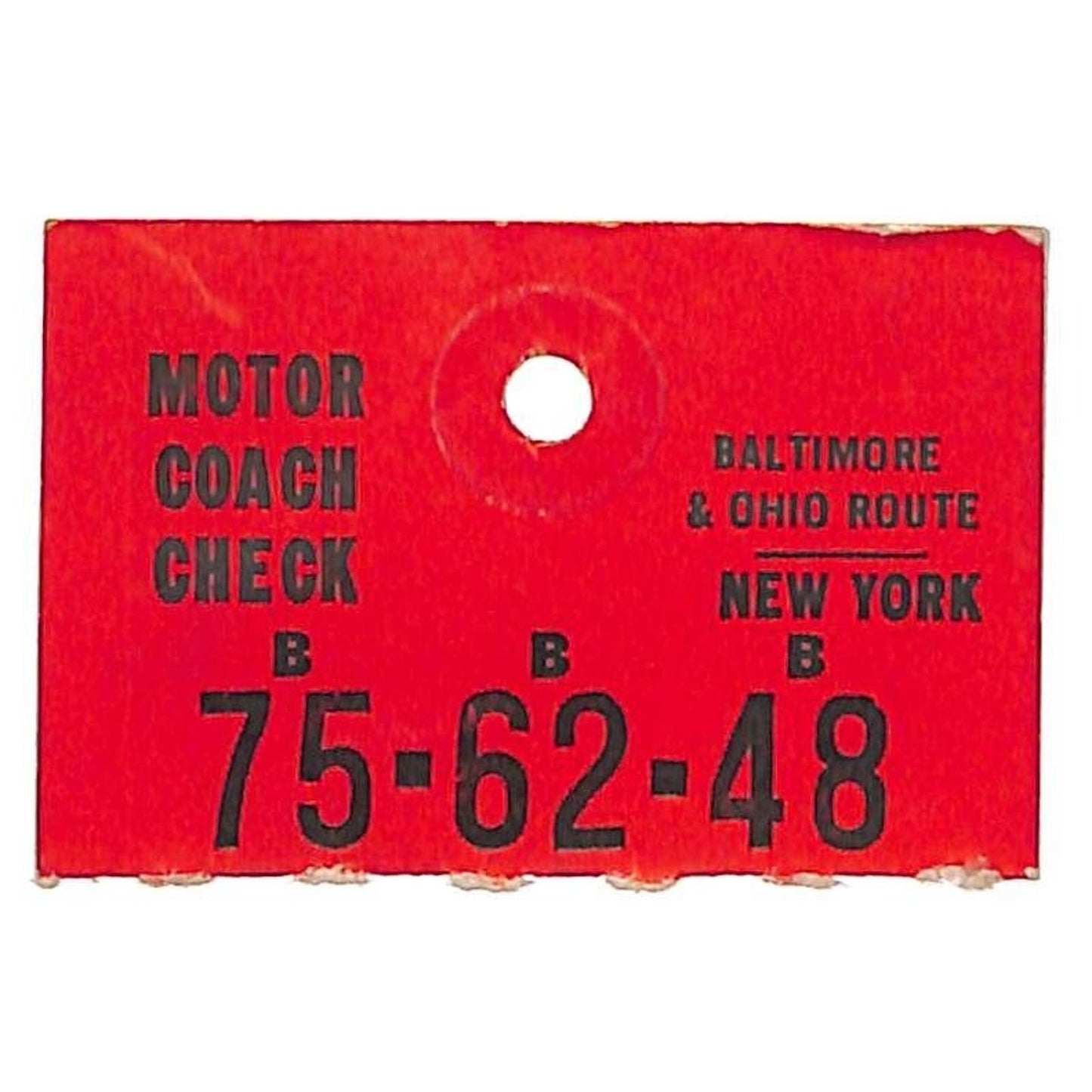 Baltimore & Ohio Route Railroad / New York Motor Coach (Baggage?) Check c1941