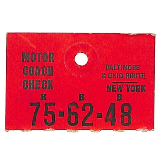 Baltimore & Ohio Route Railroad / New York Motor Coach (Baggage?) Check c1941
