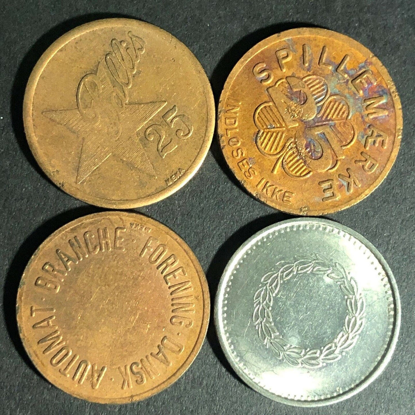 Group of 95 Amusement / Vending Spillemaerke Copper Bronze Tokens from Denmark