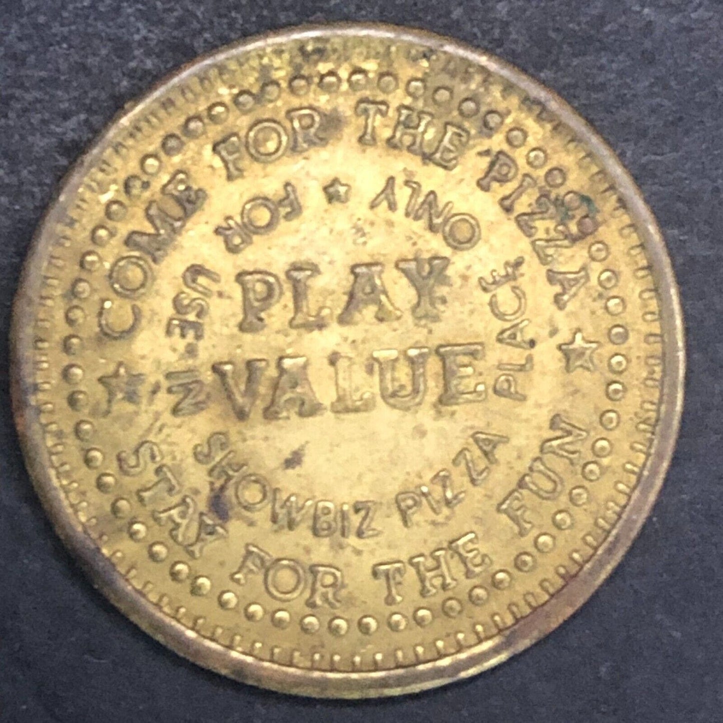 Showbiz Pizza Place "Play Value" Brass Token 25mm