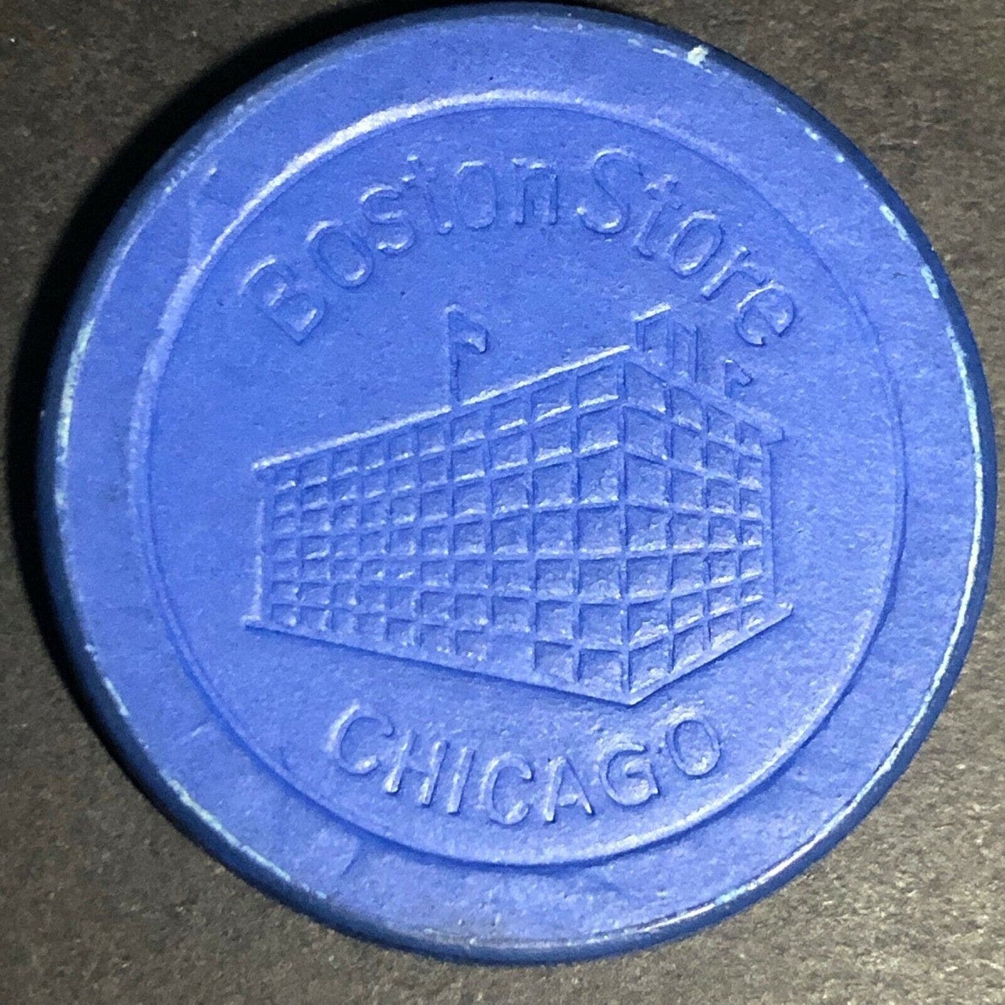 c1910's "Boston Store" Blue Fiber / Wood Advertising Poker Chip VGC