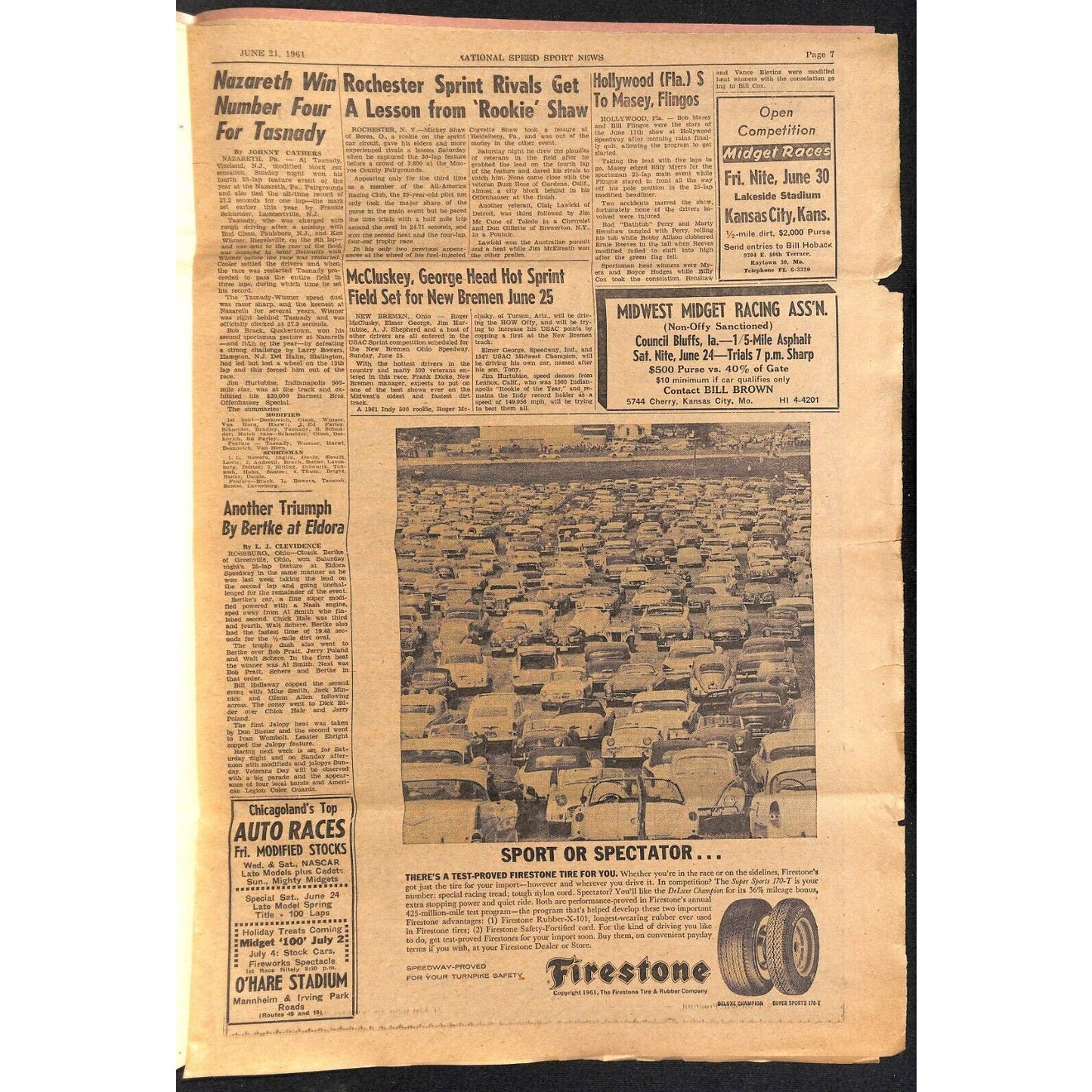 National Speed Sport News 6/21 1961 Foyt Wins Langhorne Racing 15pp VGC