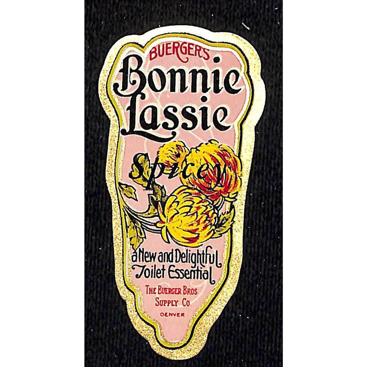 Burger's Bonnie Lassie Spicey "Toilet Essential" Vintage Beauty Label NOS Gilt