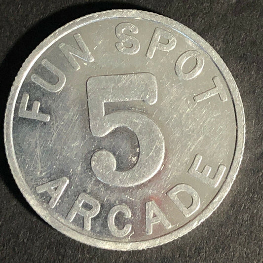 Fun Spot Arcade The Boardwalk Atlantic City, NJ Alum. Token "5" 25.5mm Reeded