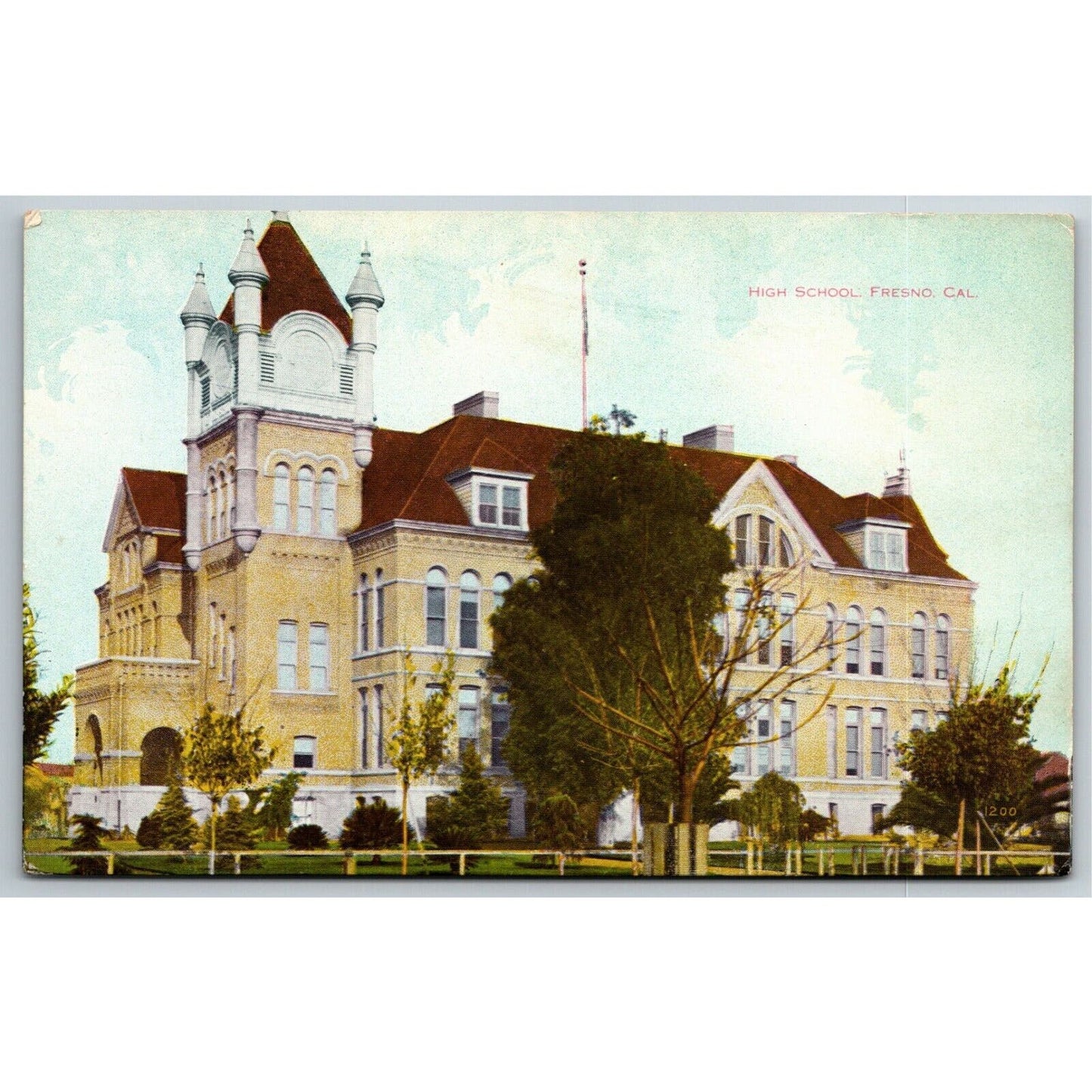 Vintage Postcard "High School, Fresno, Cal." Unposted