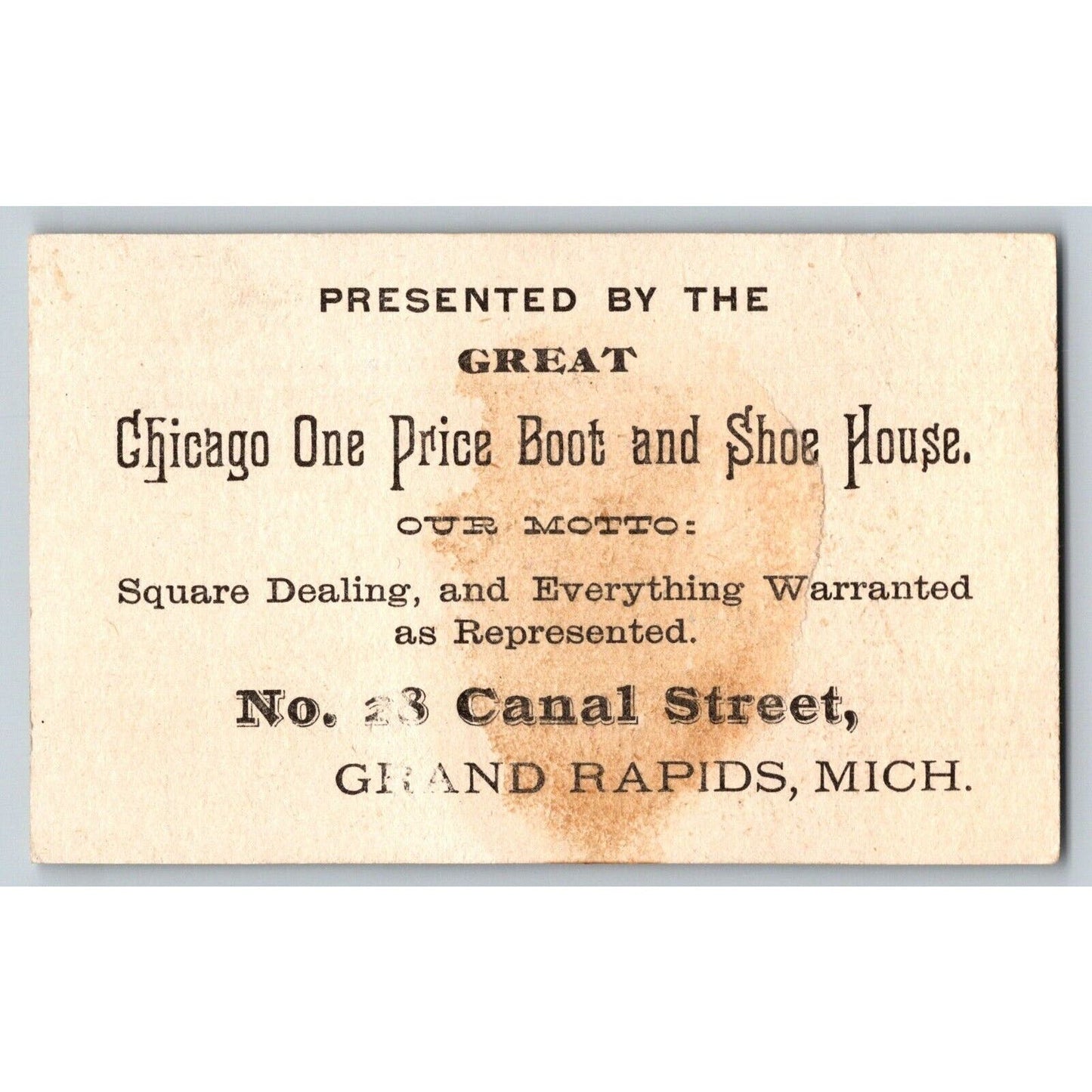Grand Rapids Victorian Trade Card Chicago Boot & Shoe House Canal Street