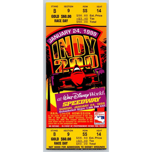 1999 Indy 200 Walt Disney World Speedway Ticket Stub - Seat 14