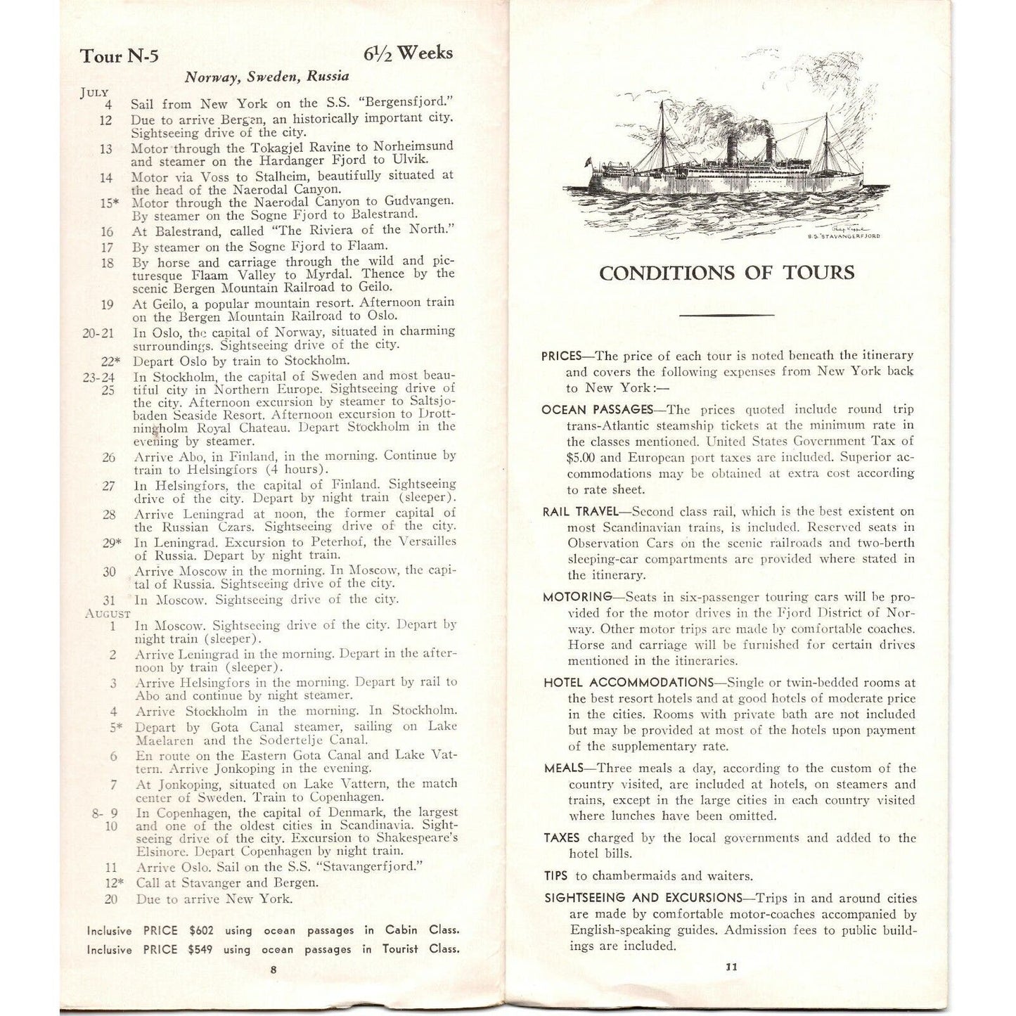 1930's Norwegian America Line Cruise Norway Sweden Denmark SS Brochure w/Prices