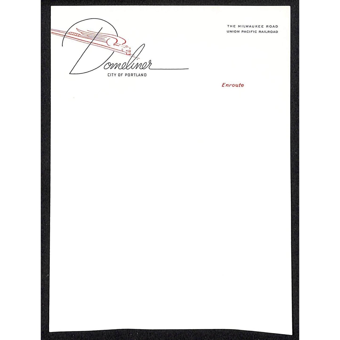 Domeliner "City of Portland" Railroad Unused Enroute Stationary Sheet VGC